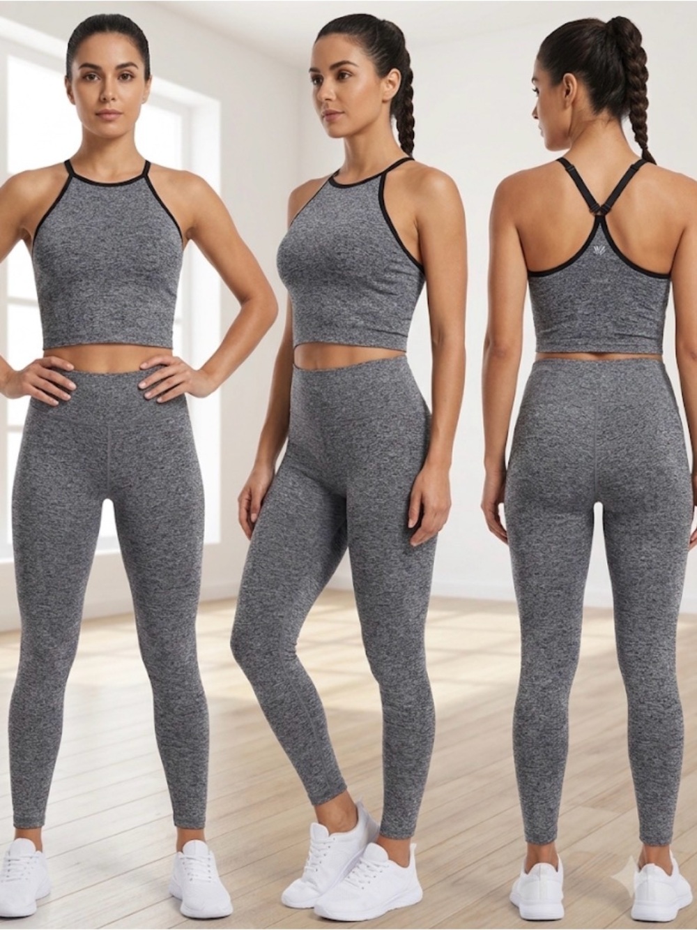 Forever 21 Grey Seamless High-Neck Sports Bra with Black Trim